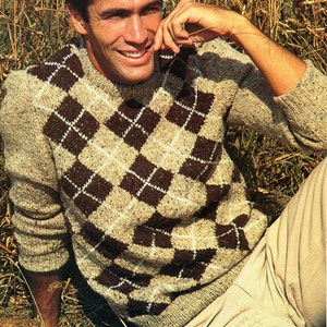 Vintage Mens Argyll Sweater Knitting Pattern Pdf DK Mans Diamond ...