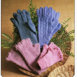 vintage womens gloves knitting pattern PDF DK ladies fingerless gloves 2 needles DK light worsted 8ply Instant download