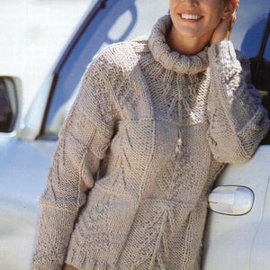 womens super chunky sweater KNITTING PATTERN pdf ladies patchwork polo neck jumper 32-44 inch Super Chunky yarn pdf instant download
