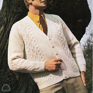 Vintage Mens Aran Cardigan Knitting Pattern Pdf Mens Cable - Etsy UK