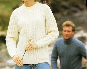 Vintage Aran Sweater Knitting Pattern PDF: Ladies Cable Jumper (32-42 inch) (Instant Download)