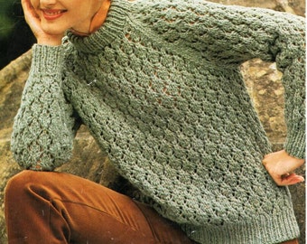 Vintage Lacy Chunky Sweater Knitting Pattern PDF, Women's 32-40 inch (Instant Download)