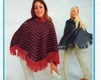 Vintage Crochet Poncho Pattern, Womens DK Light Worsted (PDF Download)