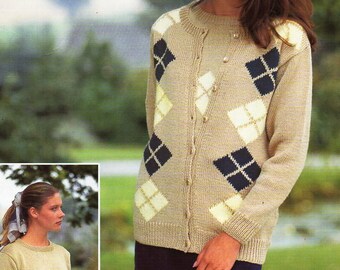 womens sweater cardigan knitting pattern pdf ladies diamond pattern cardigan jumper twin set 32-46" DK / 4Ply / 8Ply instant download