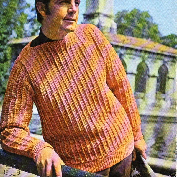 vintage mens crochet sweater pattern CROCHET PATTERN pdf mens crochet jumper 1960s 38-42" DK light worsted 8ply pdf instant download