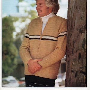 vintage mens crochet cardigan crochet pattern pdf mens crochet jacket zipper jacket 36-46&quot; DK light worsted 8ply pdf instant download