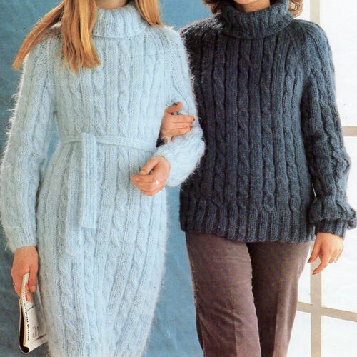 Vintage Womens Cable Dress and Sweater Knitting Pattern Pdf - Etsy