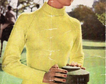 vintage womens sweater knitting pattern pdf ladies fitted sweater polo neck jumper turtle neck 34-38" DK light worsted 8ply instant download