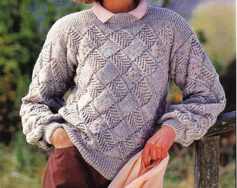 womens knitting pattern pdf download womens entrelacs sweater ladies squares jumper 29-43" DK light worsted 8ply pdf instant download