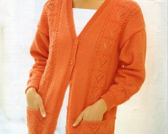 womens cardigan knitting pattern pdf ladies jacket lacy v neck larger sizes 30-52" DK light worsted 8ply pdf instant download