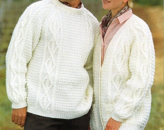 Vintage Aran Sweater Cardigan Knitting Pattern, Cable Knit Jacket (PDF Download)
