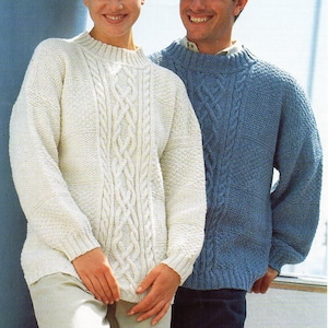 aran cable sweater knitting pattern, womens, mens 32-42" DK yarn pdf download
