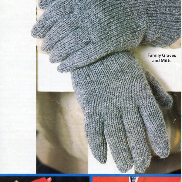 gloves knitting pattern pdf womens mens childrens gloves mitts fingerless gloves 2 needle 7yrs-adult  DK light worsted 8ply instant download