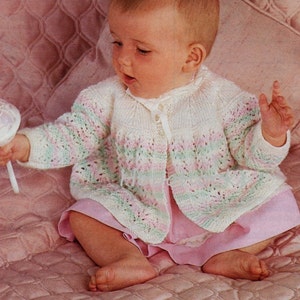 Baby matinee coat knitting pattern pdf download matinee jacket baby lacy cardigan 17-18 inch 4ply fingering PDF instant download