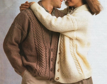 womens mens aran cardigan knitting pattern pdf ladies cable jacket 30-48" aran worsted 10ply pdf instant download