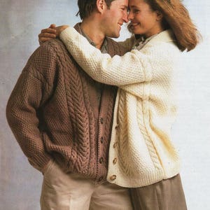 womens mens aran cardigan knitting pattern pdf ladies cable jacket 30-48" aran worsted 10ply pdf instant download