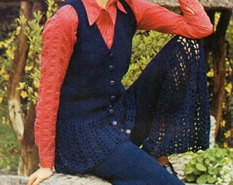 Vintage Crochet Trouser Suit Pattern, 1970s Style (PDF Download)