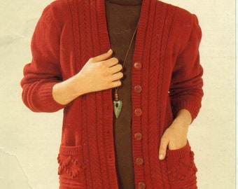 womens cardigan knitting pattern pdf ladies jacket v neck pockets larger sizes 32-50" DK light worsted 8ply pdf instant download