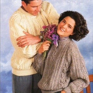 womens mens aran sweater knitting pattern pdf ladies aran jumper cable 30-44&quot; aran worsted 10 ply aran knitting pattern pdf instant download