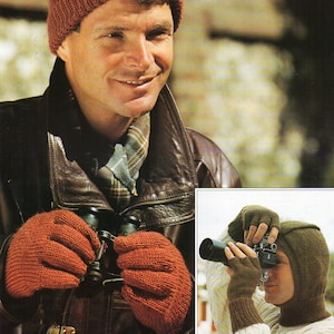 mens hat balaclava gloves fingerless gloves knitting pattern pdf DK accessories 2 needles gloves mens cap DK light worsted 8ply Download