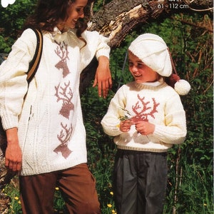 family reindeer sweater knitting pattern pdf womens mens childrens deer motif jumper 24-44" aran worsted 10ply pdf instant download