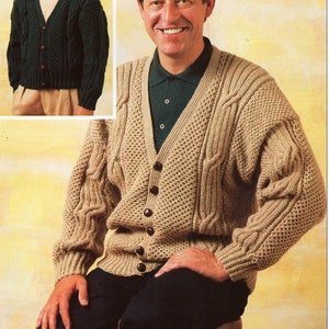 Mens Cable Cardigan Knitting Pattern Pdf Mens V Neck Cable Jacket 24-46 ...