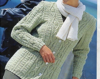 womens cable cardigan knitting pattern pdf ladies v neck jacket pockets 32-42 inch DK  Lt. Worsted 8ply pdf instant download