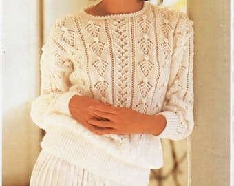 Womens Lacy Sweater Knitting Pattern, DK  (PDF Download)