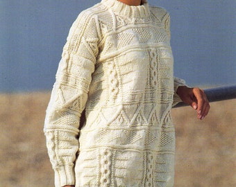 womens cable sweater knitting pattern pdf ladies tunic long jumper one size 34-38" aran worsted 10ply pdf Instant Download
