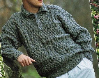 Mens Textured Cable Knit Polo Sweater Pattern (PDF Download)