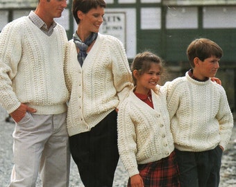 womens mens childrens aran sweaters cardigan knitting pattern PDF ladies aran jumper jacket 26-46"aran worsted 10ply pdf download