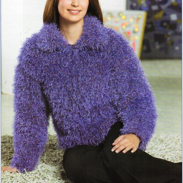 womens fur cardigan knitting pattern pdf super chunky eyelash yarn ladies furry jacket 32-42" super chunky super bulky Download