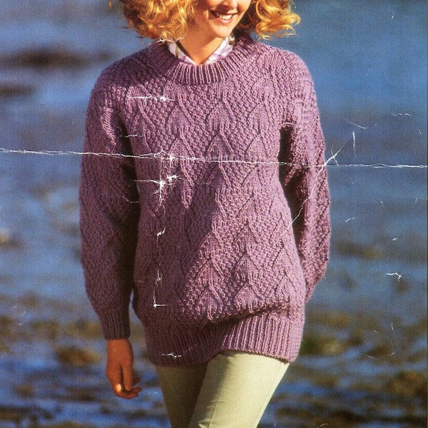 womens sweater knitting pattern pdf chunky ladies loose fit long jumper tunic 32-42" chunky bulky 12ply pdfinstant download