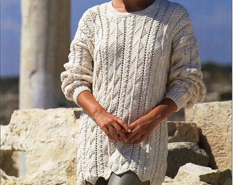 womens sweater knitting pattern pdf ladies tunic long jumper 30-40" aran worsted 10ply PDF Instant Download