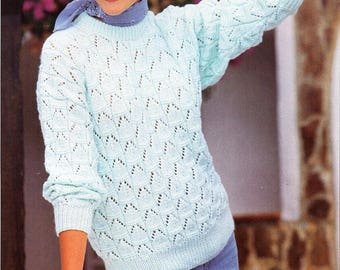 Lacy Knit Sweater Pattern, Round Neck Jumper (PDF Download)