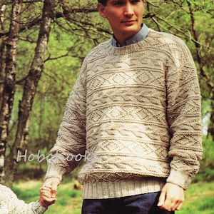 mens sweater knitting pattern pdf mens jumper chunky textured 24-42&quot; chunky bulky 12ply PDF instant download