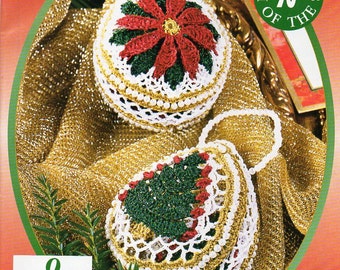 crochet Christmas tree decorations crochet pattern pdf Xmas tree ornaments baubles poinsettia 2.5 & 3 inches thread crochet cotton Download