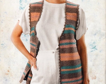 Crochet Waistcoat Vest Pattern, Ladies Sleeveless Cardigan (PDF Pattern)