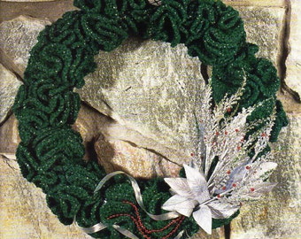 crochet Christmas holly wreath crochet pattern pdf xmas wreath decoration ornament DK light worsted 15 inch diameter Instant Download