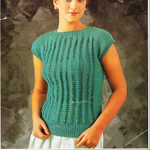 womens top knitting pattern pdf ladies short sleeve sweater jumper 30-40&quot; DK light worsted 8ply PDF instant Download