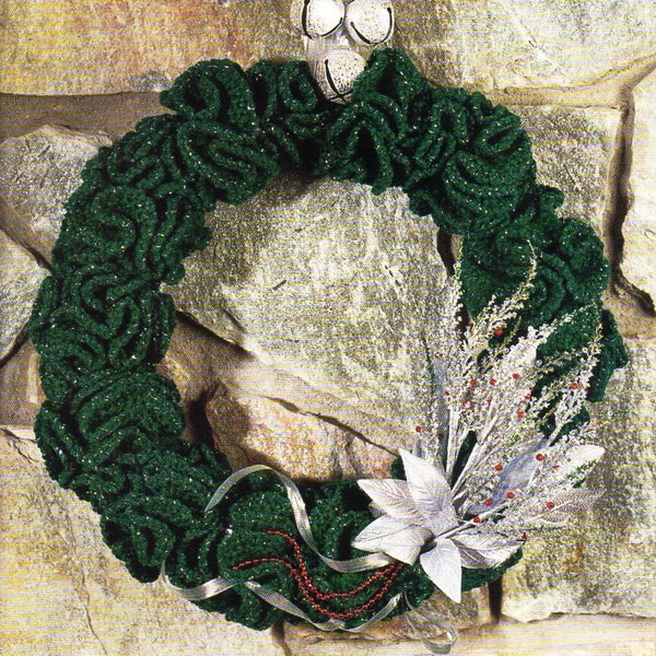 crochet Christmas holly wreath crochet pattern pdf xmas wreath decoration ornament DK light worsted 15 inch diameter Instant Download