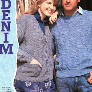 womens mens sweater cardigan knitting pattern pdf v neck jacket round neck jumper 32-46 inch DK Light worsted 8ply yarn PDF instant download