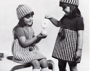 Vintage Girls Crochet Dress & Hat Pattern (PDF Download)