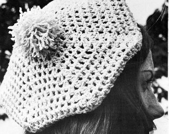 vintage womens crochet beret crochet pattern pdf ladies crochet hat cap DK light worsted 8ply pdf Instant download