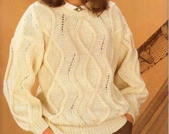 womens aran sweater knitting pattern pdf ladies cable jumper 30-40" aran worsted 10ply pdf instant download