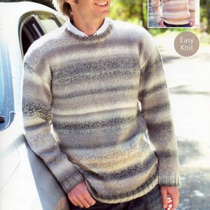 mens sweater knitting pattern PDF mens v neck or round neck jumper 38-48&quot; DK light worsted 8 ply mens knitting pattern PDF instant Download