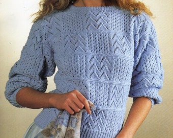 womens sweater knitting pattern PDF ladies lacy patchwork jumper 32-38" DK light worsted 8ply Instant download