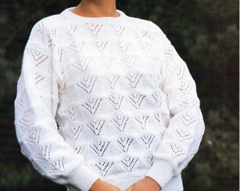 Vintage Lacy Round Neck Sweater Knitting Pattern, 4ply (PDF Download)