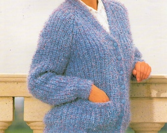 Ladies Chunky Fishermans Rib Cardigan Knitting Pattern PDF Bukly
