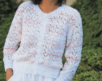 vintage womens lacy cardigan knitting pattern pdf ladies lacy jacket round neck 30-42" DK Light worsted 8 ply pdf instant download